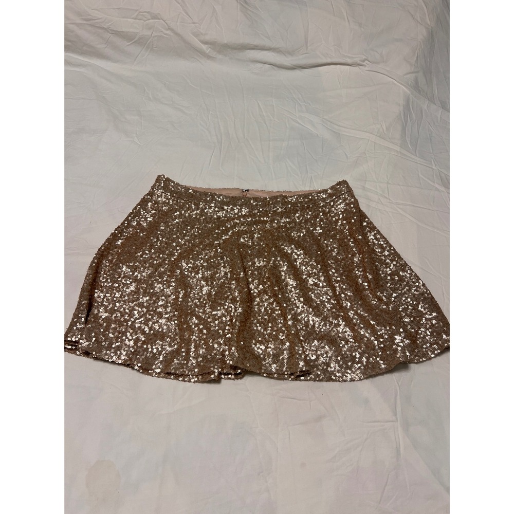 Bethany Mota Rose Gold Sequin Mini Skirt XL A-Line Party Glam Lined Zip Back